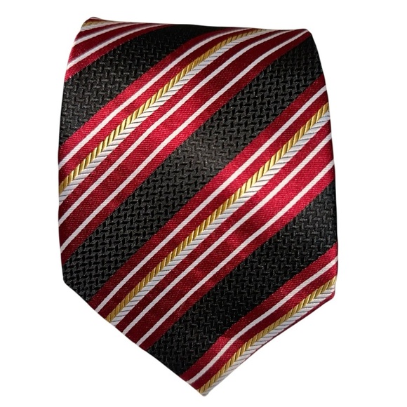 Kai Long Other - Vtg Kai Long Mens Tie Handmade 100% Silk Red & Black Striped Necktie 58x3.75”